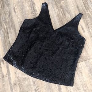 Banana Republic Black Silk Sequin Cropped Tank